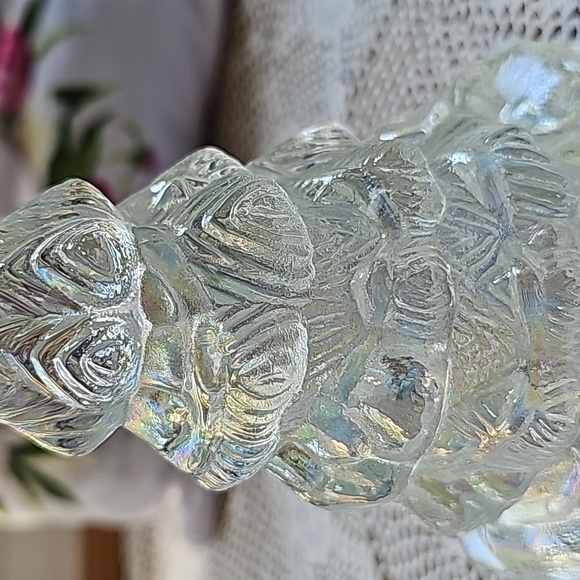 Iridescent clear class christmas tree decor has teddy bear and train - Picture 3 of 8